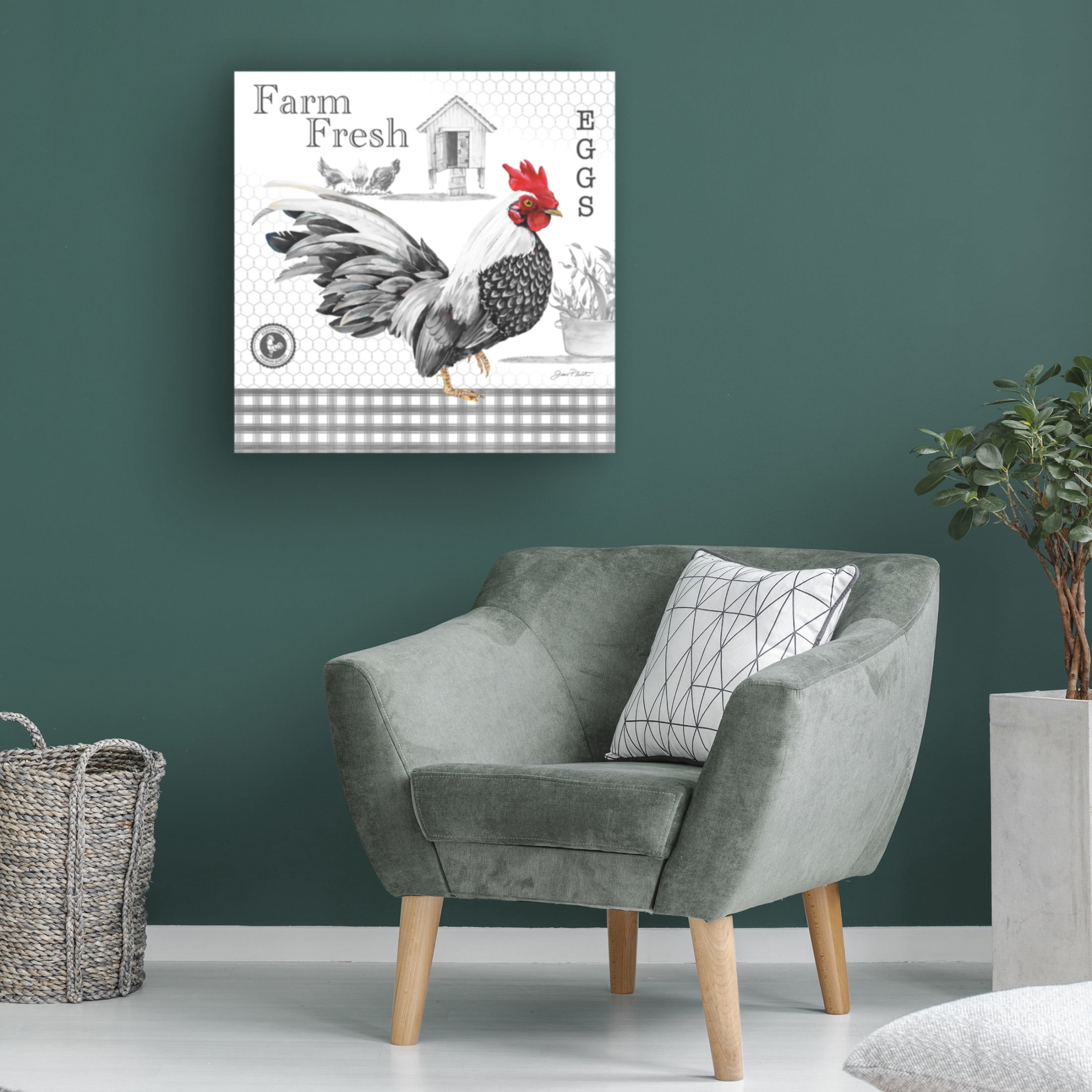 Canvas Wall Art - Jean Plout 'Plaid Country Rooster A' Wall Art for Living Room, Bedroom, or Office Décor by Trademark Fine Art - 24 x 24 Inches