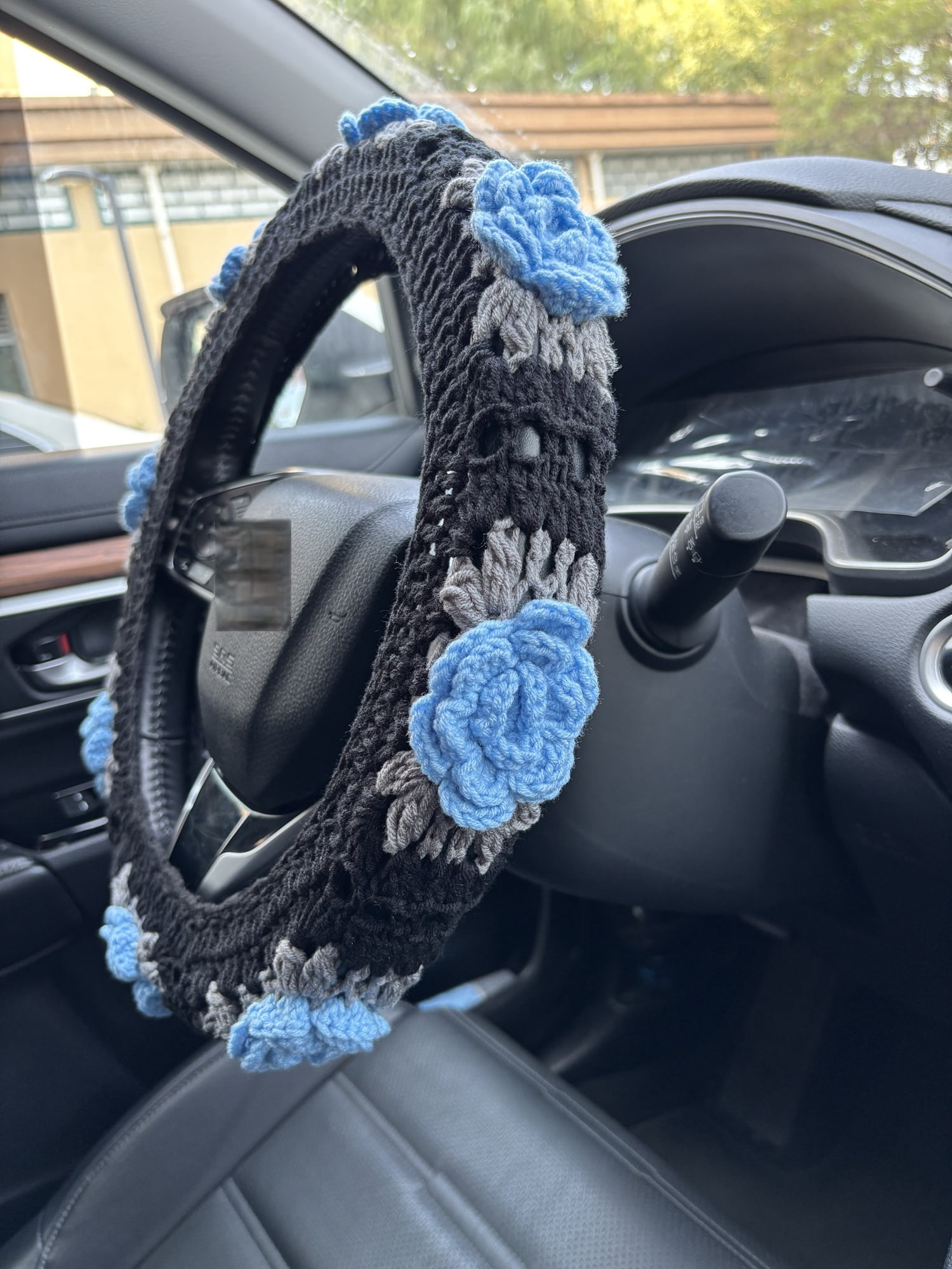 Crochet Roses Flower Steering Wheel Cover&Seat belt Cover: Car Accessory Gift