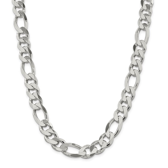 Chaîne Figaro en Argent Sterling 13,5 mm (Poids : 162,67 Grammes, Longueur : 26 Pouces)