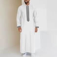 thumbnail image 2 of Muslim Men Thobe Long Sleeve Zipper Kaftan Thobe Casual Henley Shirts Embroidered Thobe Eid Clothes Men's Robe, 2 of 6