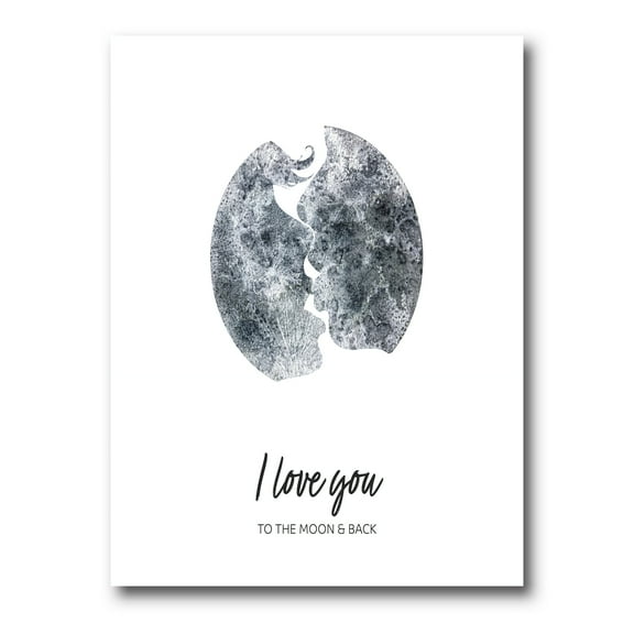 Designart ' Kiss of Two Lovers In Romantic Moon Shape ' Modern Canvas Wall Art Print