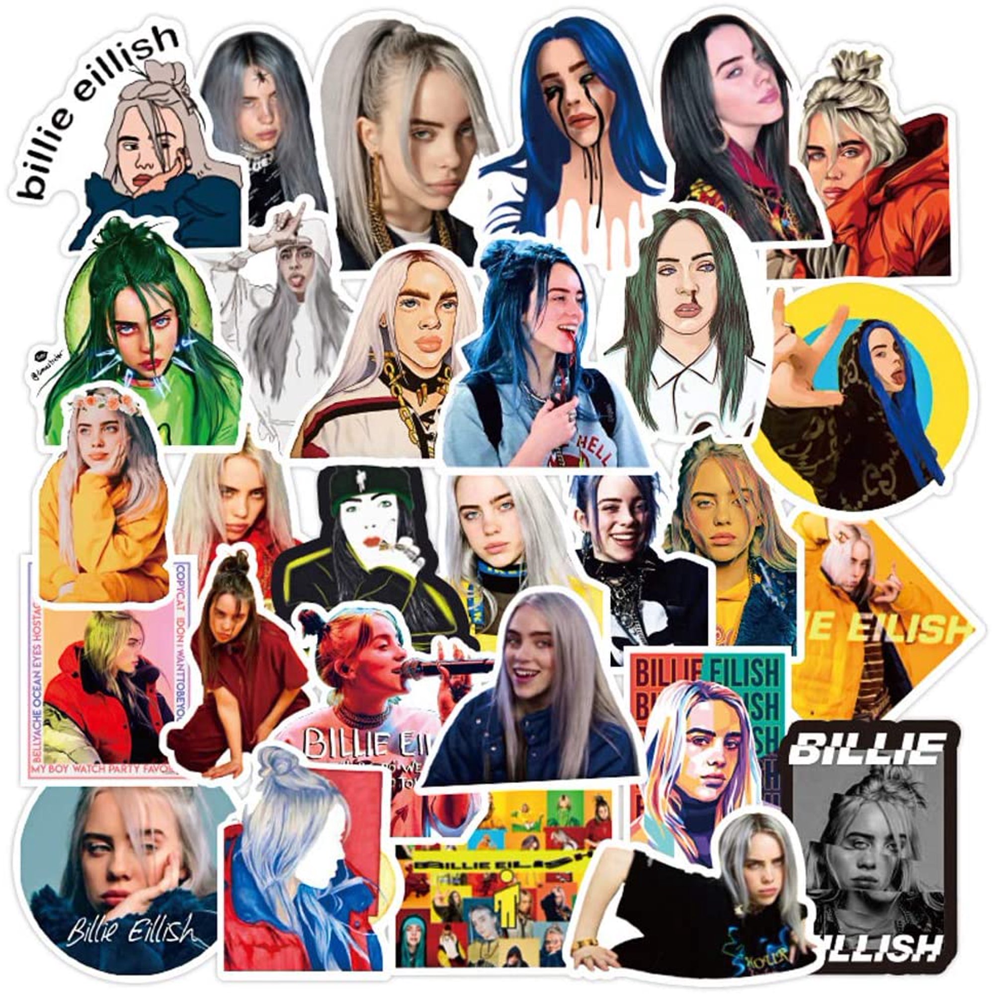osea singer billie eilish stickers 50 pcs pack waterproof vinyl water bottle computer notebook car skateboard walmart canada