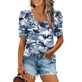 thumbnail image 2 of Camiseta informal de verano para mujer, cuello en V, manga abullonada bonita, jersey estampado de manga corta, blusa, Tops Fridja ghk4048, 2 of 7