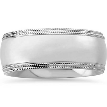 Men S 8mm Double Milgrain Wedding Band Ring Solid 14k White