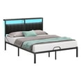 thumbnail image 1 of Bestier Queen Bed Frame with Upholstered Headboard, Metal Platform Bed with LED Lights & USB Ports, Black, 1 of 8