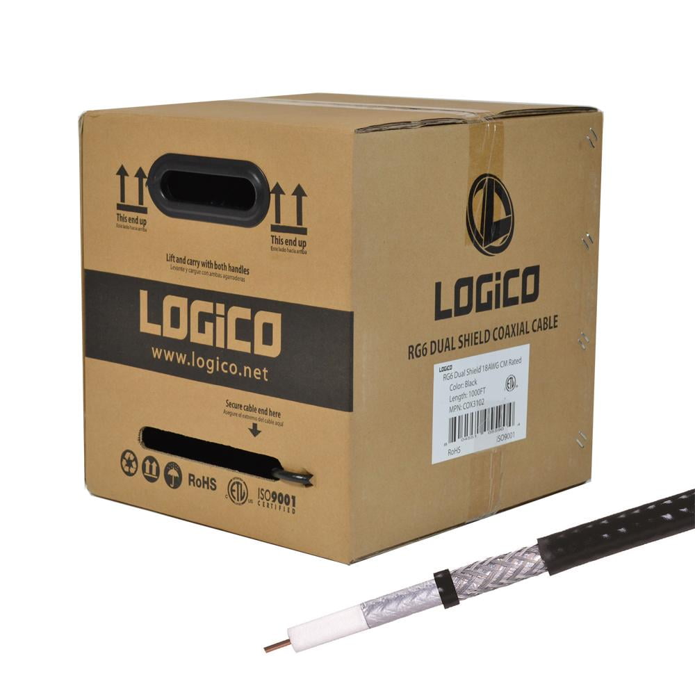 RG6 Dual Shield 18 AWG Satellite TV Black 1000' Feet ft Coaxial Coax
