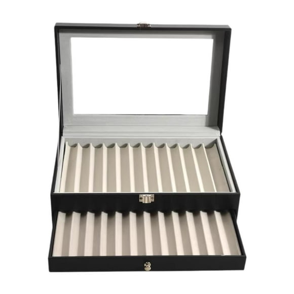 Estuche de exhibición para guardar bolígrafos, estuche de exhibición premium para coleccionistas con tapa transparente 24 cuadrículas gris negro