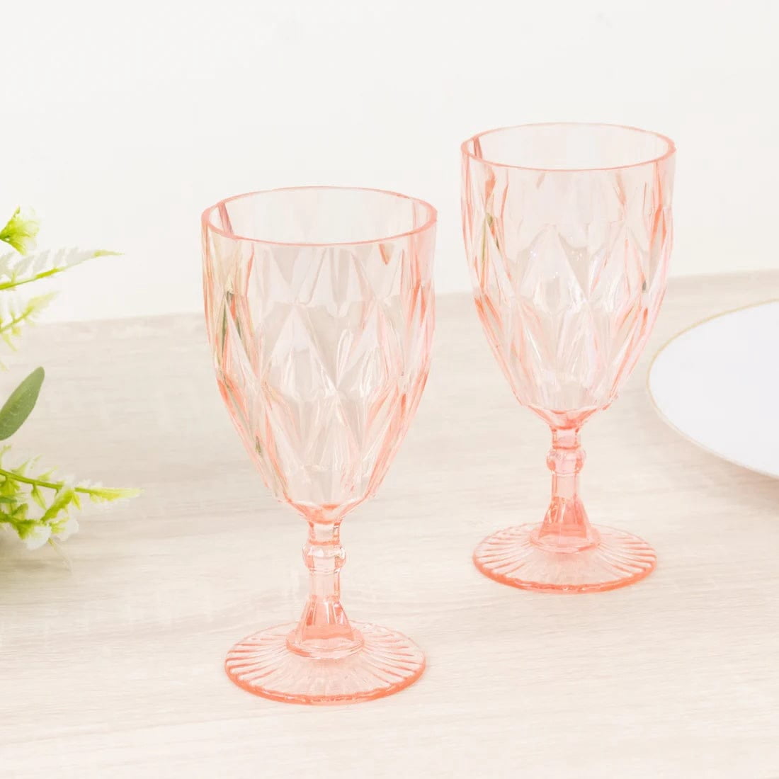 Balsa Circle 12 Blush 11oz Vintage Diamond Cut Plastic Wine Glasses Wedding Supplies