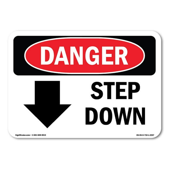 OSHA Danger Sign - Step Down [Down Arrow] | Plastic Sign | Protect Your Business, Construction Site, Warehouse & Shop Area |  Made in The USA