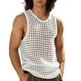 thumbnail image 2 of BUWTTED Men Tank Tops Solid Mesh Hooded Crewneck Hollow Thin Sleeveless Loose Vest Summer Breathable Knit Beach Casual White Shirt XL, 2 of 7