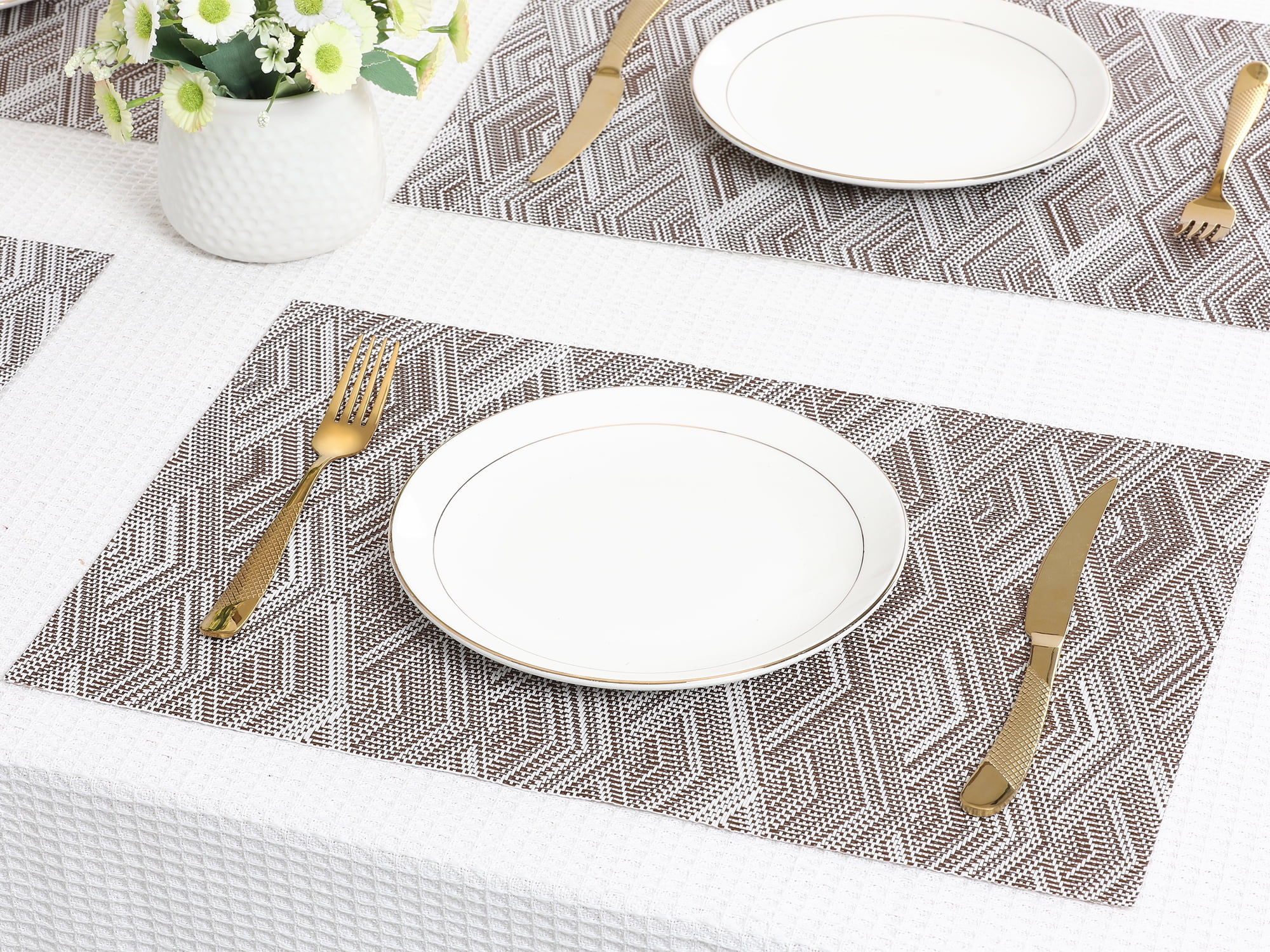 Unique Bargains Set of 8 Placemats for Dining Table Wipeable Table Mat Coffee 18x12Inch