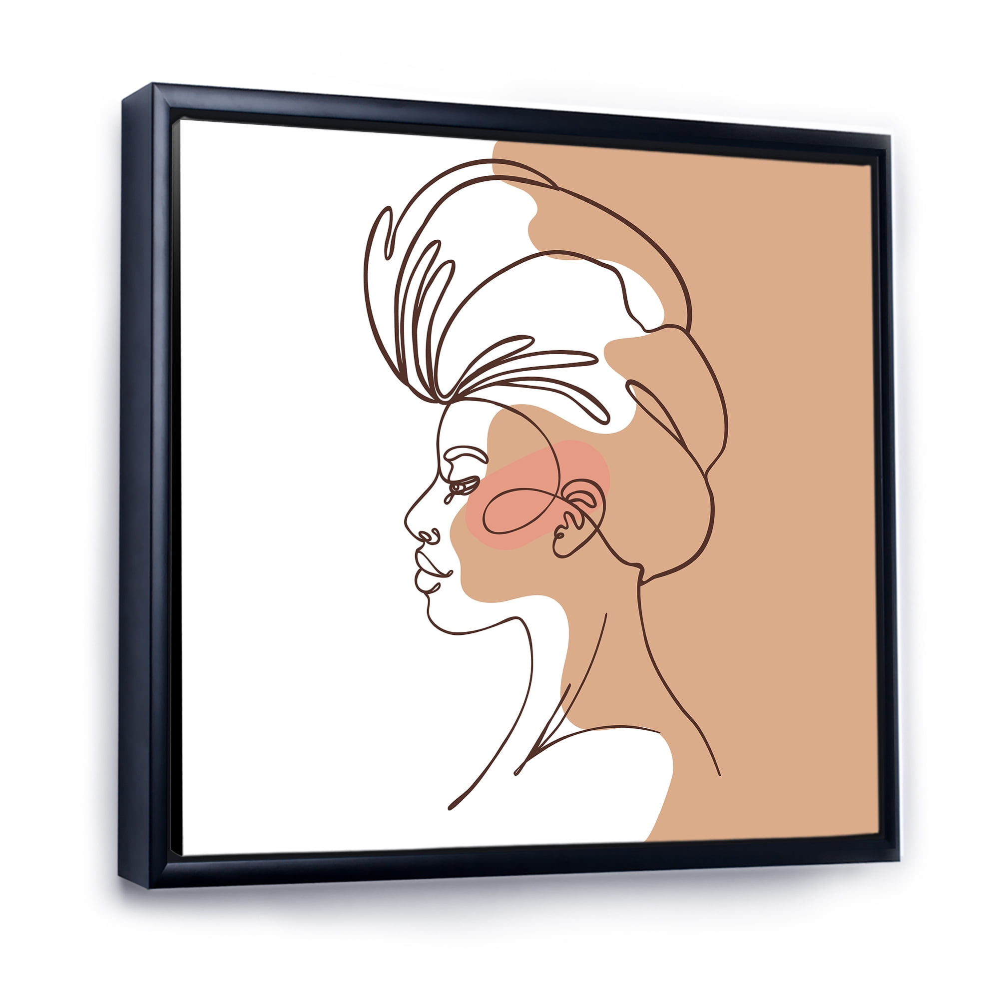 Designart 'One Line Portrait of Afro American Woman II' Modern Framed Canvas Wall Art Print