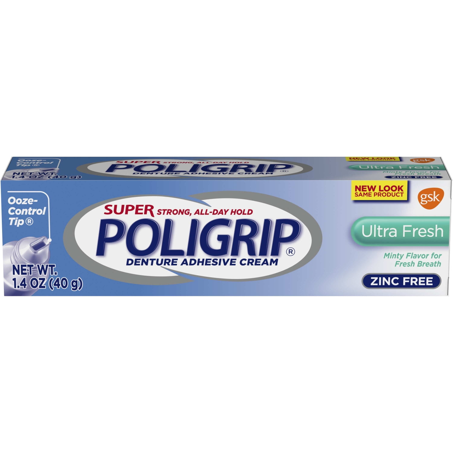 Super Poligrip Ultra Fresh Mint Flavor Zinc Free Denture Adhesive Cream