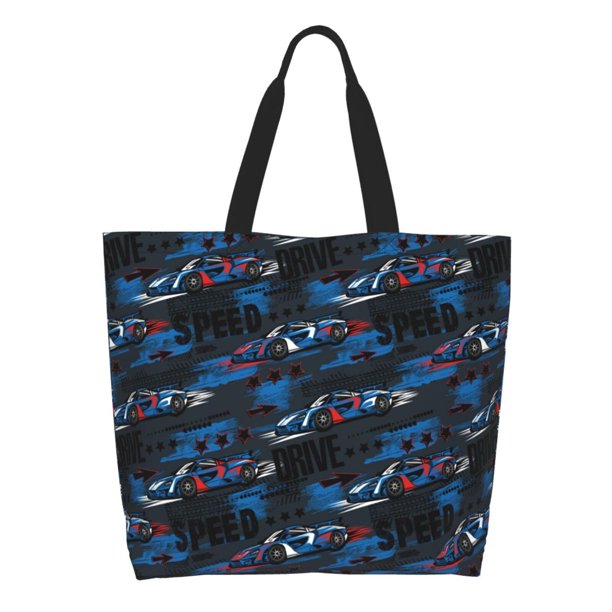 Balery Blue Sports Car Bolsa Tote Estilo Estético con Cremalleras, Bolsa de Hombro, Bolsa de Compras Grande y Plegable