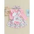 thumbnail image 3 of Bagilaanoe 2Pcs Toddler Easter Outfits Baby Girls Overalls Dress Set Ruffle Long Sleeve Romper Tops + Suspender Skirt + Headband 3M 6M 9M 12M 18M Infant Casual Clothes, 3 of 9