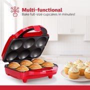 Holstein Housewares Non-Stick Cupcake Maker, Red - Makes 6 Full Size Cupcakes, Muffins, Cinnamon Buns - Birthdays, Holidays, and More, 800W