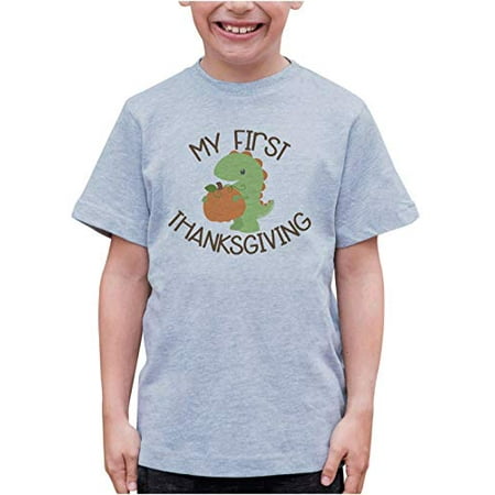 

7 ate 9 Apparel Kids My First Thanksgiving Pumpkin Dinosaur T-Shirt Grey