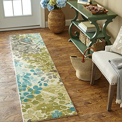 Mohawk Home Aurora Radiance Aqua Abstract Floral Runner Area Rug, 1'8"x6', Blue/Green