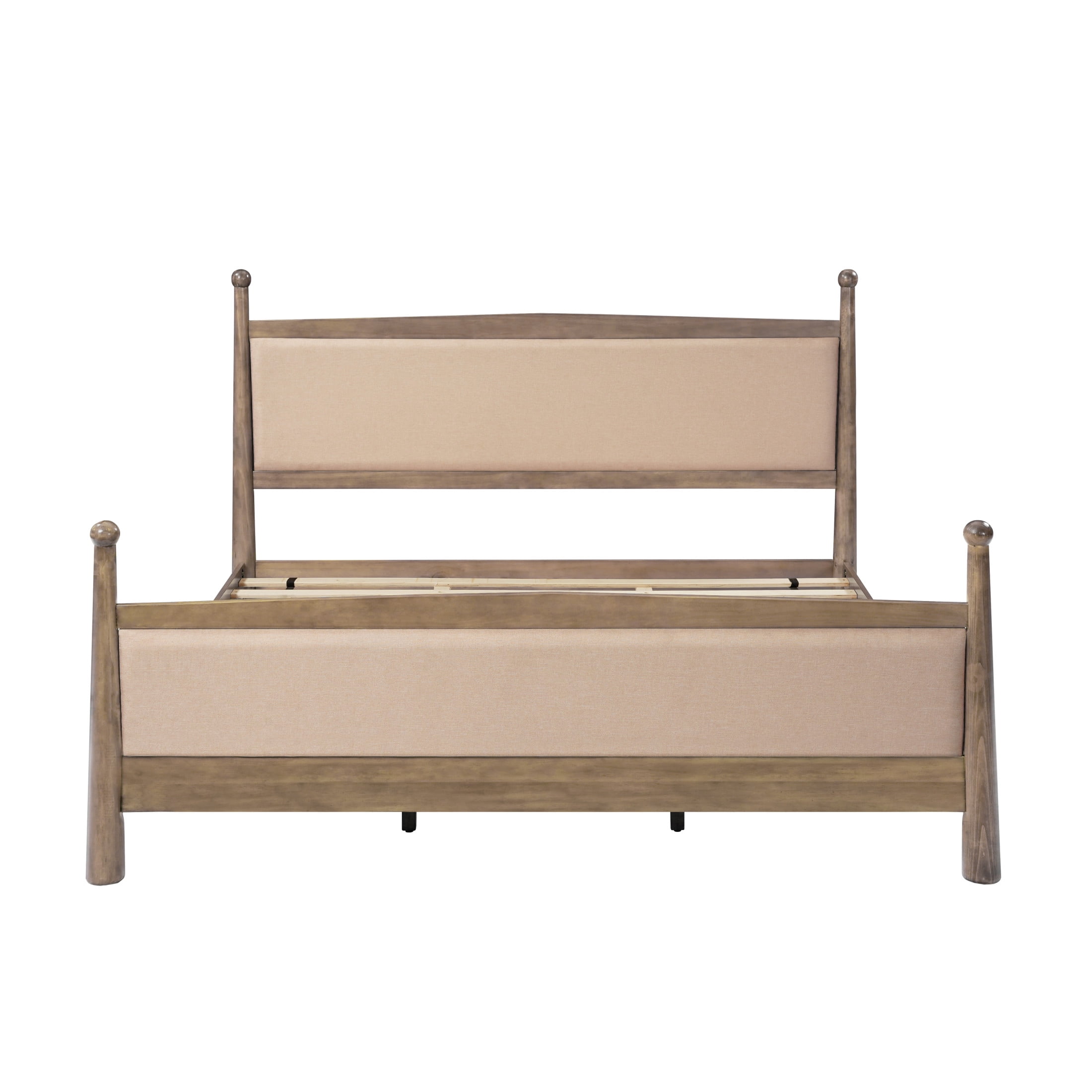 Christopher Knight Home Farmhouse King Platform Bed Frame with Upholstered Headboard, Antique Oak
