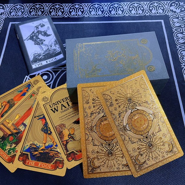 Cartas de tarot de plástico para jinete, lámina dorada, exquisita colección de cartas de adivinación de ajedrez y juego de cartas, resistente al agua y al desgaste qym unisex