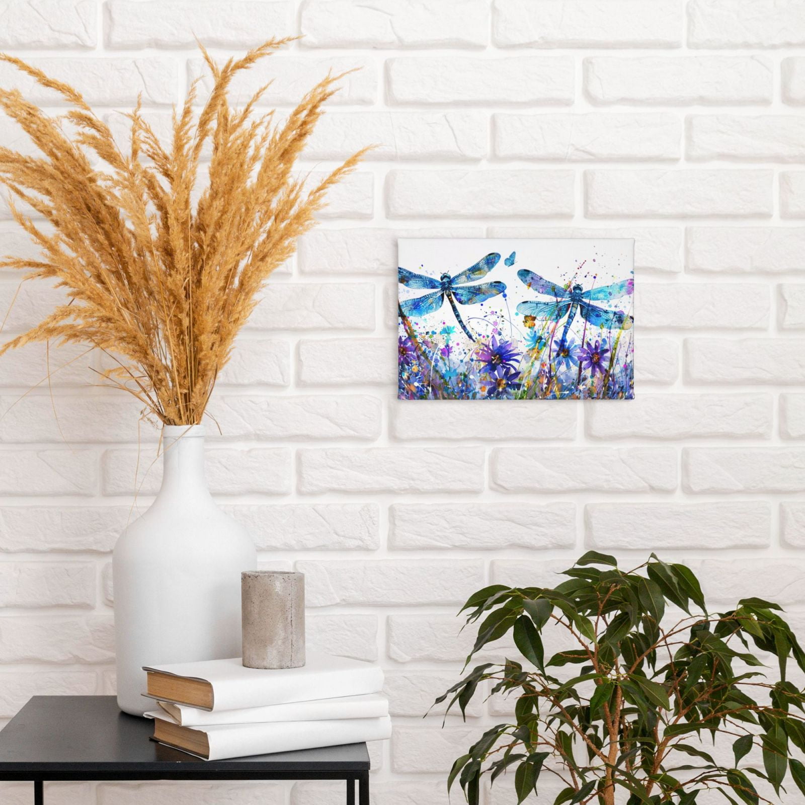 8x12 inch Yard Decor Colorful Dragonflies & Flowers Painting Canvas Poster,Rustic Villa Garden Yard Wall Art Decor Paintings,Insect Club,Cafes,Bar,Campus Decor,For Dragonflies Lovers Gifts