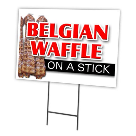 BELGIAN WAFFLE ON A STICK 12"x16" Yard Sign & Stake outdoor plastic  window | Advertise Your Business | Stake Included Image On Front Only | Made in The USA