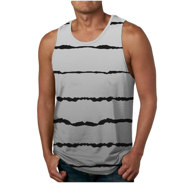 Hombres Casual Gradación Raya Impresión Suéter Cuello Redondo Tanque Deportivo