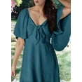 thumbnail image 5 of Womens Dresses Spring Summer Deep V Neck Elegant Bow Tie Mini Dress Sea Blue M, 5 of 9