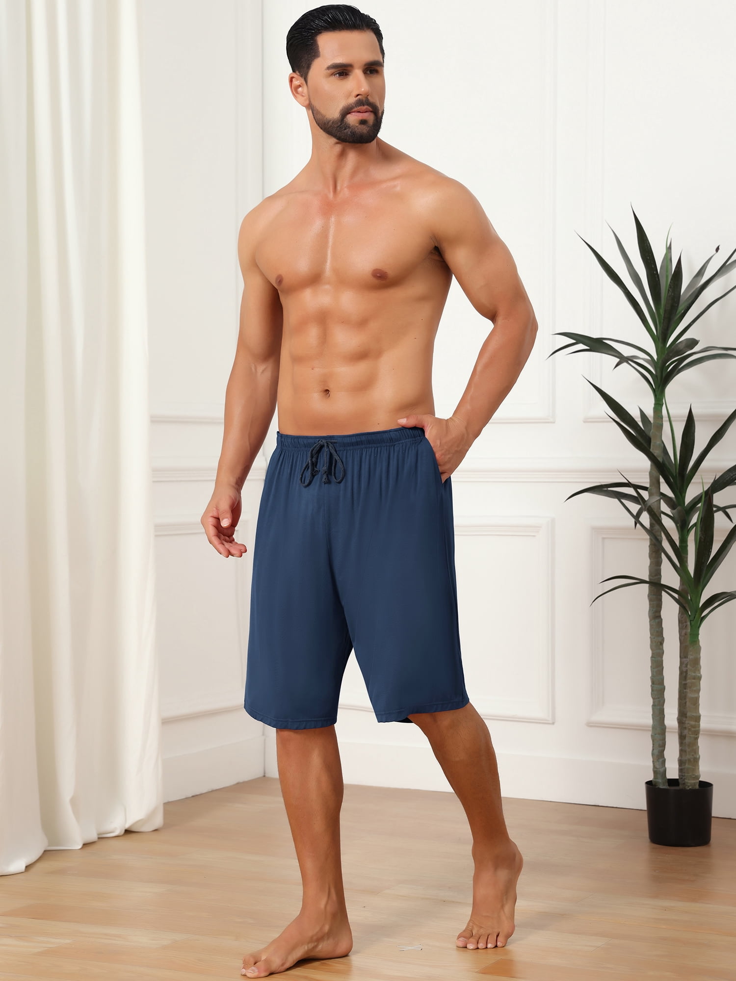DARING DIVA Men's Comfortable Solid Lounge Drawstring Pajama Shorts 30 Dark Blue