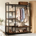 thumbnail image 4 of Freestanding Black Metal Coat Rack with 4 Tiers of Shelves and Hanging Rod, Industrial Entryway Hall Tree Organizer for Coats, Hats, Bags, Shoes and Daily Accessories, 4 of 6