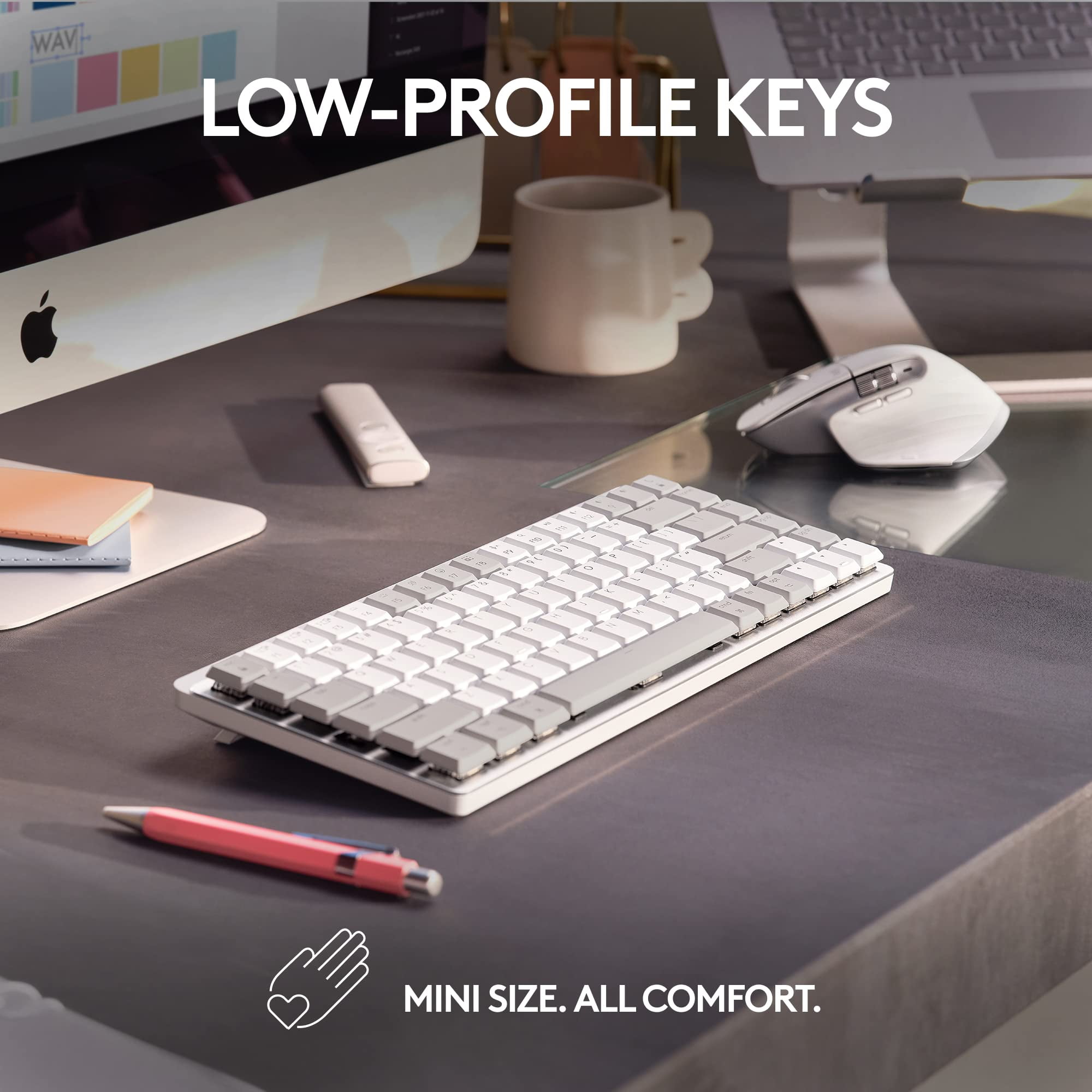 Logitech MX Mechanical Mini for Mac - Wireless Backlit Keyboard, Tactile Quiet Switches (Pale Grey)
