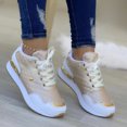 thumbnail image 3 of Womens Platform Sneakers Fashion Color Block Quilted Lace up Tennis Shoes Nonslip Thick Sole Casual Walking Shoes Beige Size 7.5, 3 of 6