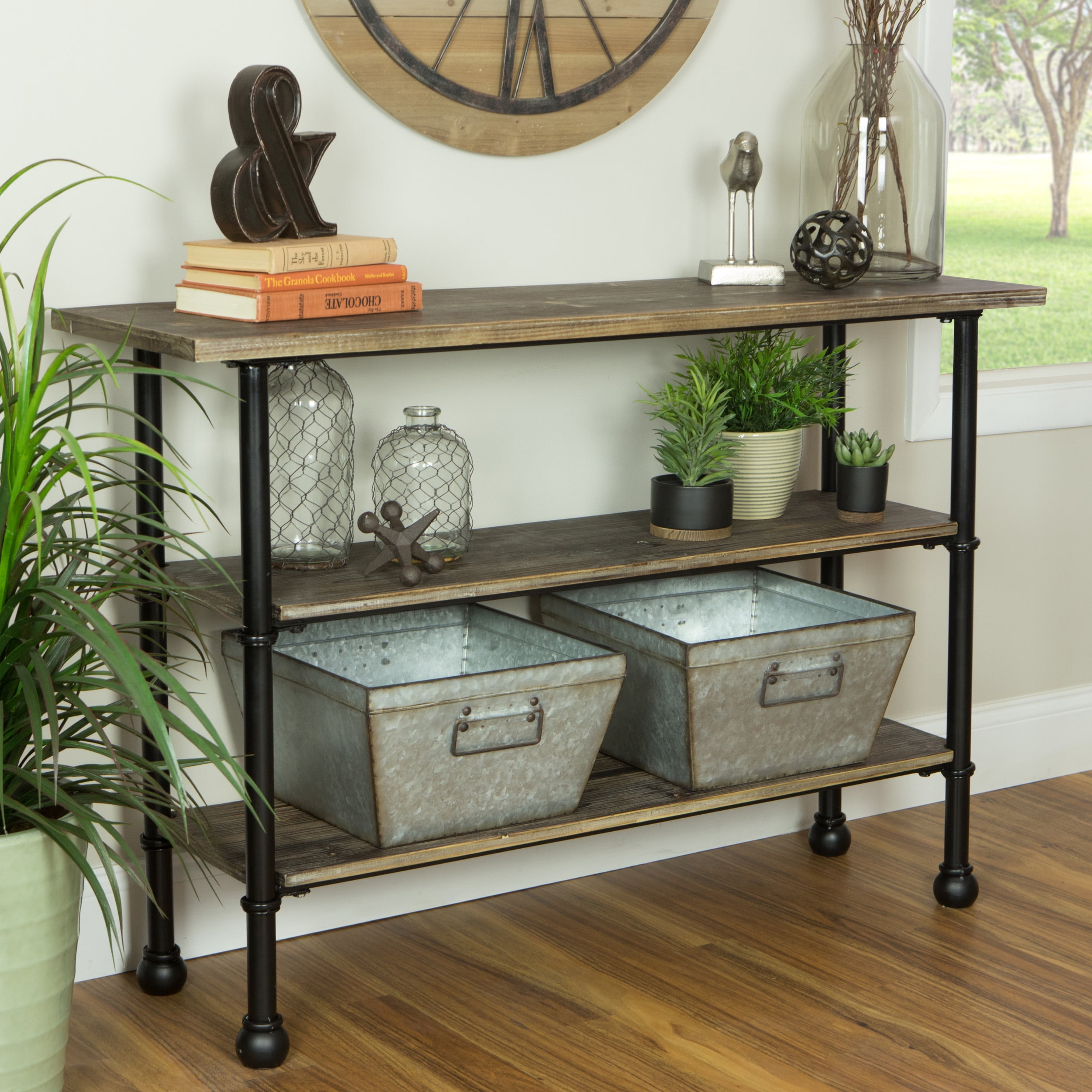 console table with shelves
