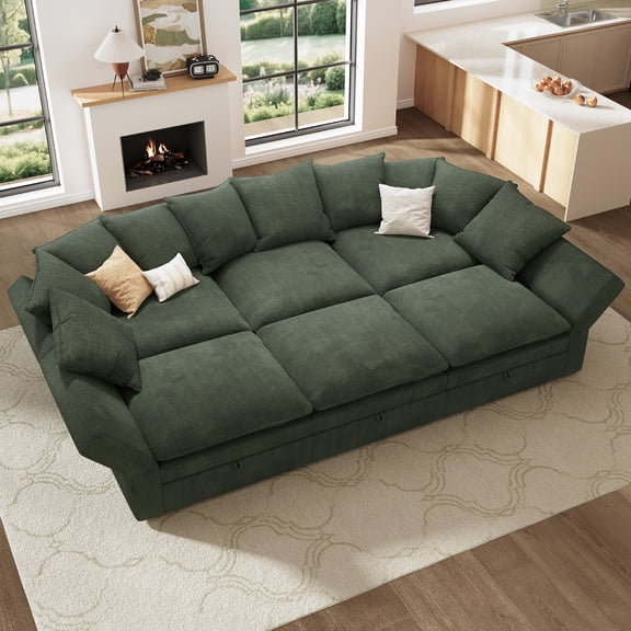 Honbay 6-Piece Plush Double-Layer Cushion Corduroy Modular Sleeper Sectional Cloud Sofa for Home Theater Seating, Green