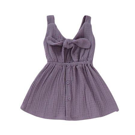 

SHENGXINY 9M-5Y Toddler Kids Girls Summer Dresses Cute Solid Color Breathable Hollow Out Bow Suspenders Dress Sleeveless Beach Dress