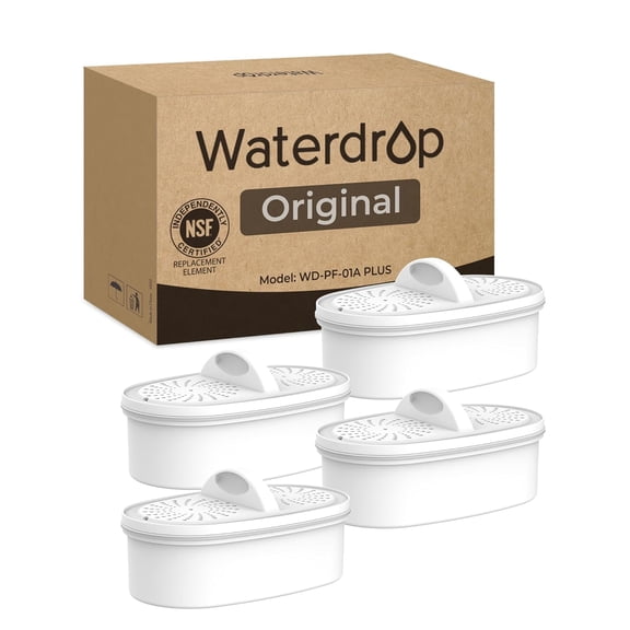 Waterdrop WD-PF-01A Plus Replacement Filters for All Waterdrop Pitcher Filtration System, Reduces Lead, PFAS, PFOA/PFOS, Chlorine, Last Up to 3 Months or 200 Gallons (Pack of 4)