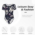 thumbnail image 4 of Saiise Motif de Vaisseau Spatial Dessin Animé Combinaison à Manches Courtes pour Femmes Col Rond Pyjama Justaucorps Extensible avec Fermeture à Pression-Grand, 4 of 7