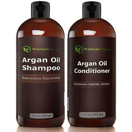 Organic Argan Oil Shampoo 16 oz and Argan Oil Conditioner 16 oz, Sulfate Free, Hair Repair Combo Set of 2 by Premium (Best Organic Shampoo And Conditioner Brands)