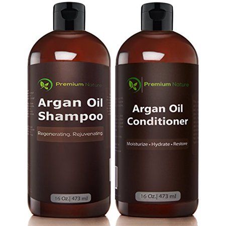 Organic Argan Oil Shampoo 16 oz and Argan Oil Conditioner 16 oz, Sulfate Free, Hair Repair Combo Set of 2 by Premium (Best Organic Shampoo And Conditioner)