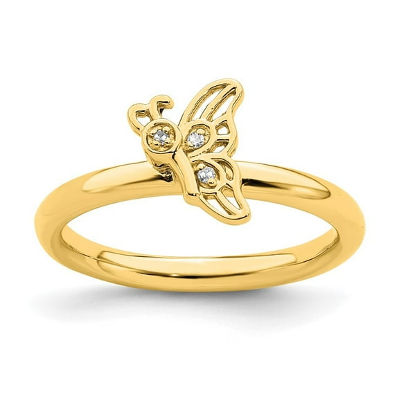 Auriga 925 Sterling Silver Gold-plated Butterfly w/Diamond Ring for Women Size- 10