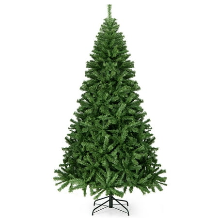 Gymax 7.5 ft Unlit Artificial Christmas Tree Hinged Spruce Xmas Tree w ...