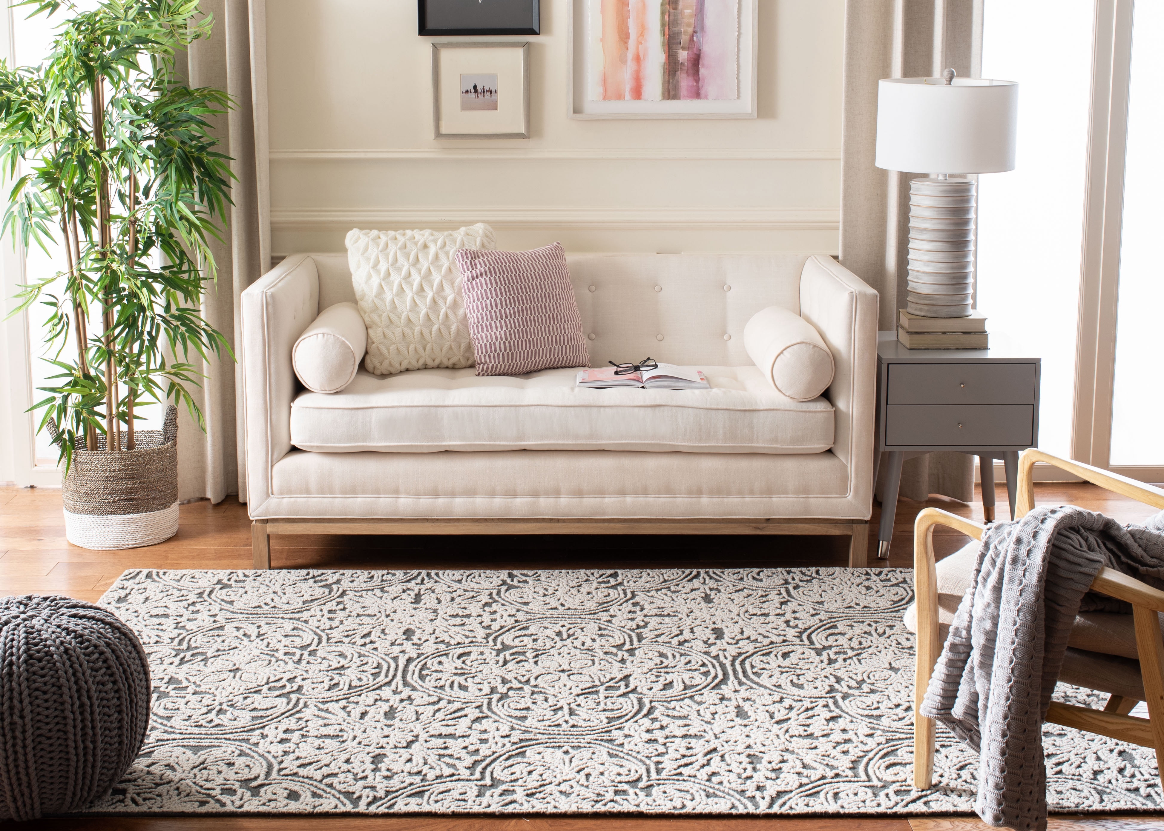 SAFAVIEH Trace Burton Geometric Area Rug, Dark Grey/Light Grey, 9' x 12'