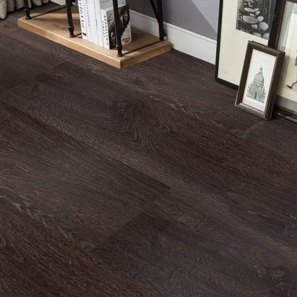 Art3d Peel and Stick Floor Tile Vinyl Wood Plank 54 Sq.Ft, Rigid Surface Self-Adhesive Flooring in Brown Stone
