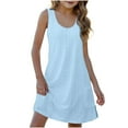 thumbnail image 5 of Jinhomg Beach Dresses for Girls 2025 Vacation, Breathable Eyelet Midi Tank Dress Casual Comfy Sleeveless V-Neck Sundress with Pocket Blue 11 Years, 5 of 10