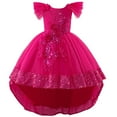 thumbnail image 3 of FINALGANG Girls Dress Kids Solid Color Dress With Floral Lace Appliques Ruffled Flutter Sleeves Crewneck Sequin Trimmed High Low Tulle Skirt Formal Gown For Holiday Season, 3 of 8