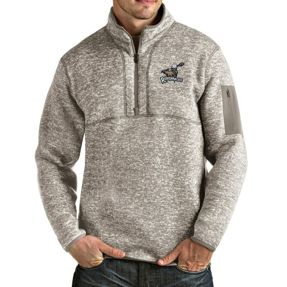 Men's Antigua Heathered Gray Calgary Roughnecks Fortune Half-Zip Pullover Jacket