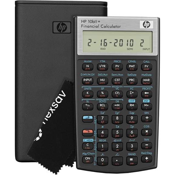 HP 10bII Financial Calculator, Business and Accounting Calculator with 100 Functions, Exam Approved, Includes Case and Cloth