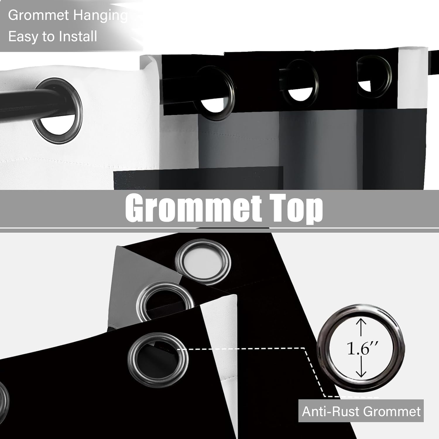 Tyrot 2 Panels Black Grey 100% Blackout Curtains for Bedroom White Gray Modern Abstract Geometric Curtains, 52" x 84"