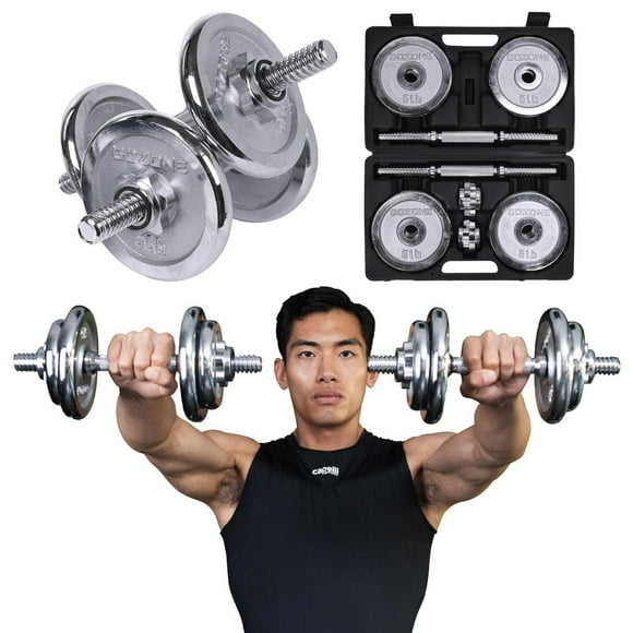 GoZone 40lb Chromed Dumbbell Set – Silver/Black, With carrying case