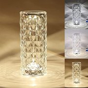 LINLIN Crystal Bedside Table Lamp, Crystal Rose Diamond Table Lamp Touch Control,3 Lighting Colors Brightness Adjustable USB Rechargeable Crystal Decorative Nights Lamp